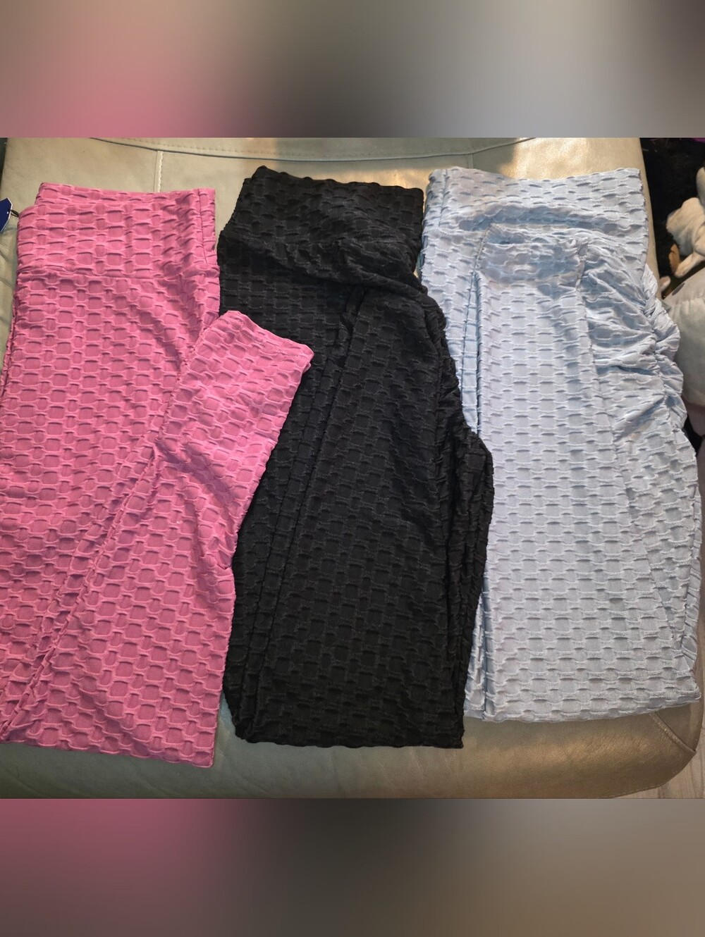 Textured Scrunch Booty Lifting Leggings Trio - Pink, Black, Gray - Picture 1 of 16
